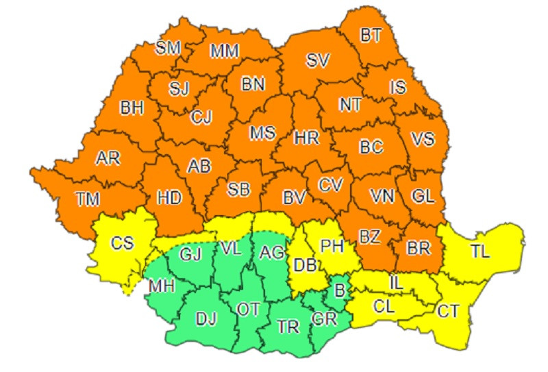 Cod portocaliu de furtuni &icirc;n 25 de județe