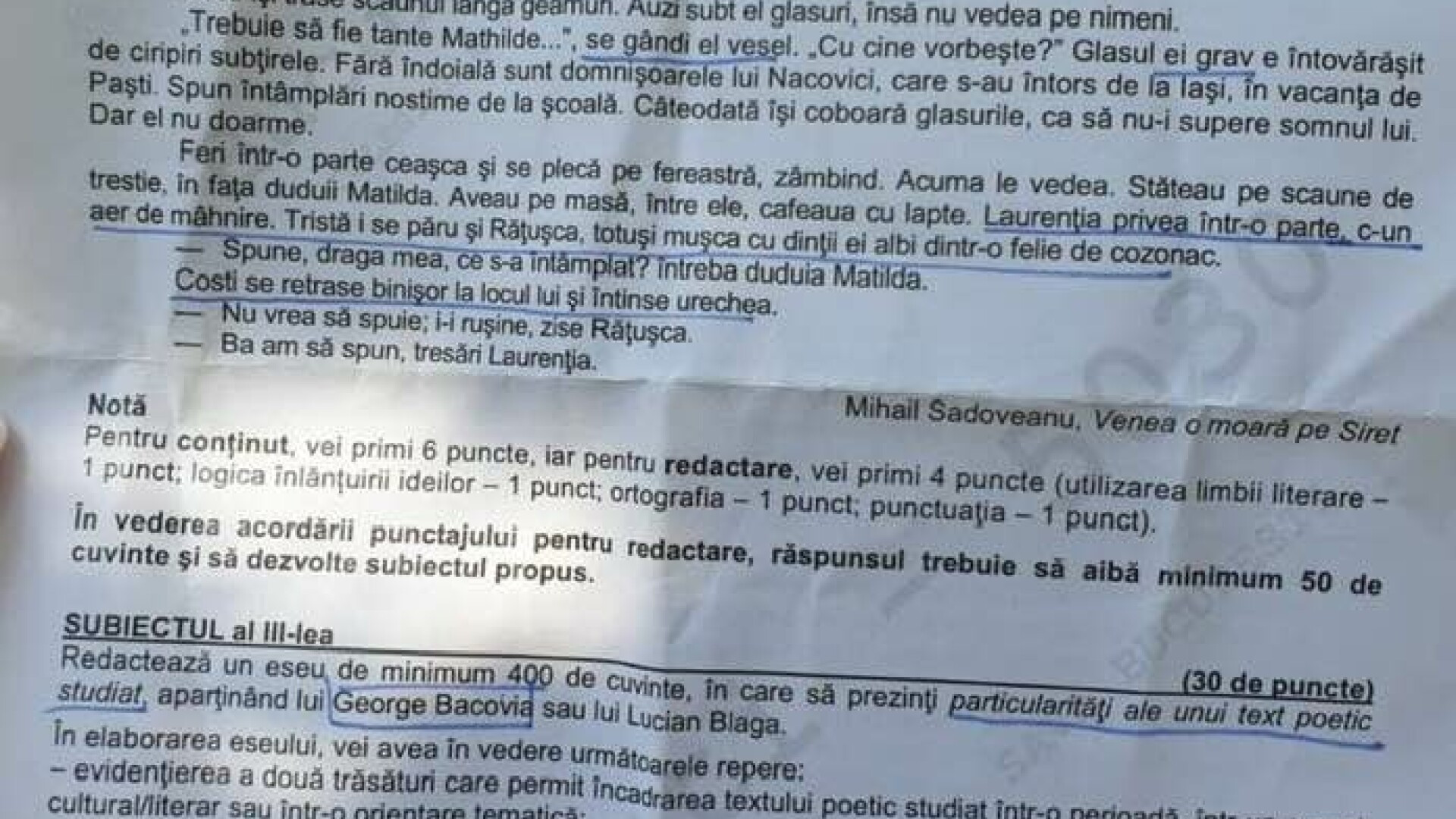 Subiecte la Limba si Literatura Rom&acirc;nă Profil Real