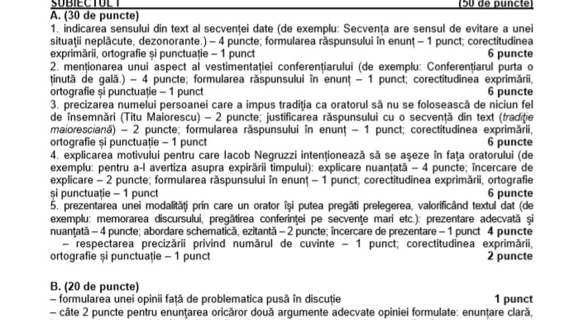 Barem limba rom&acirc;nă Bacalaureat 2019 Uman