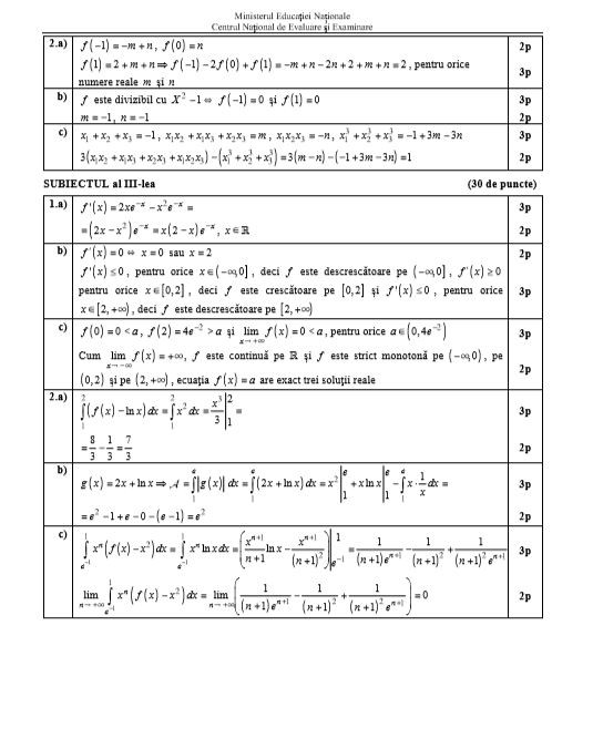 Barem BAC MATEMATICA MATE INFO