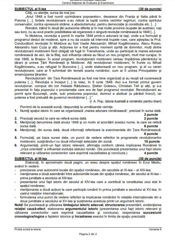 Subiecte ISTORIE BAC 2019