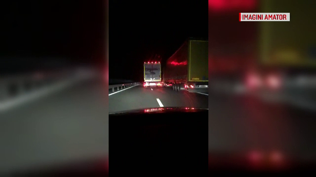Două TIR-uri s-au luat la întrecere pe autostrada A1. Cum s-a încheiat totul