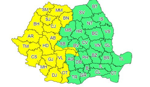 Cod galben de ploi şi vijelii &icirc;n mare parte a ţării, p&acirc;nă s&acirc;mbătă seara