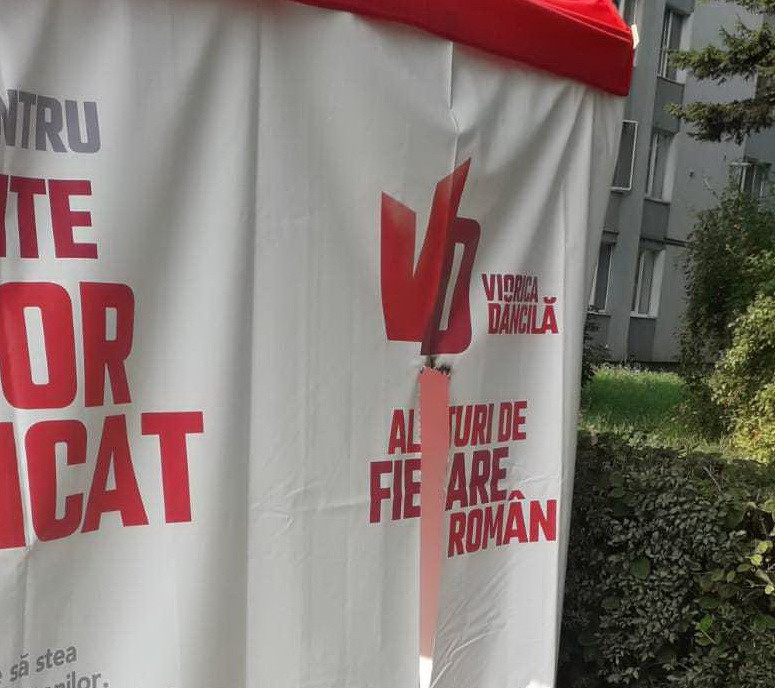 Cortul de campanie al Vioricăi Dăncilă din Brașov a fost vandalizat