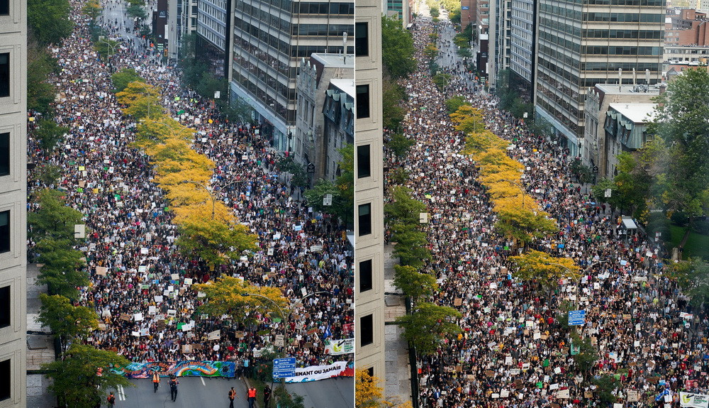 Cea mai mare manifestaţie din istoria Quebecului: 500.000 în stradă, pentru climă