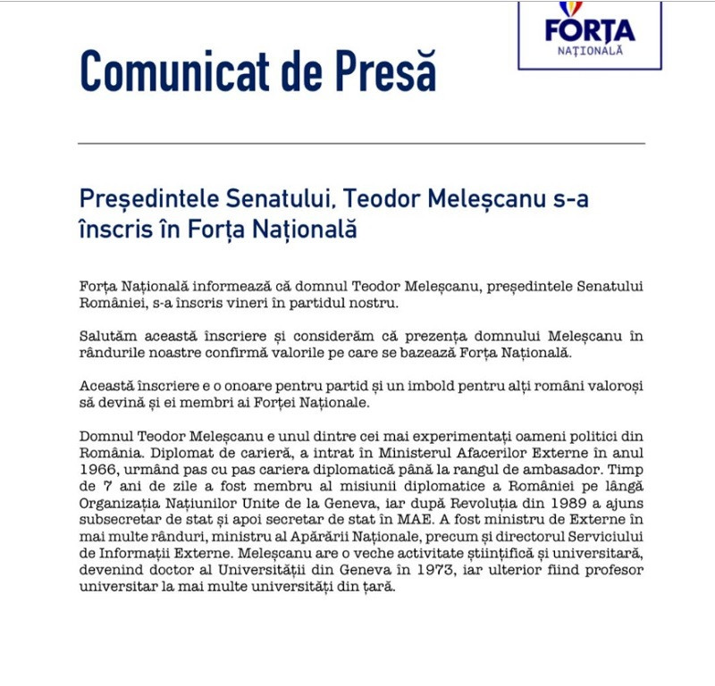 Comunicat Forța Națională