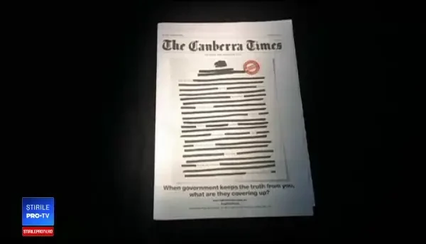 Protest inedit în Australia. Mai multe ziare rivale apar cu prima pagină cenzurată