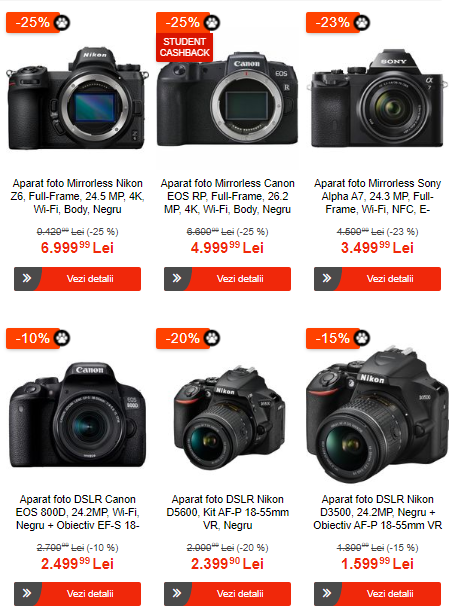 Reduceri de până la 50% la aparate foto și accesorii, de Black Friday la eMAG