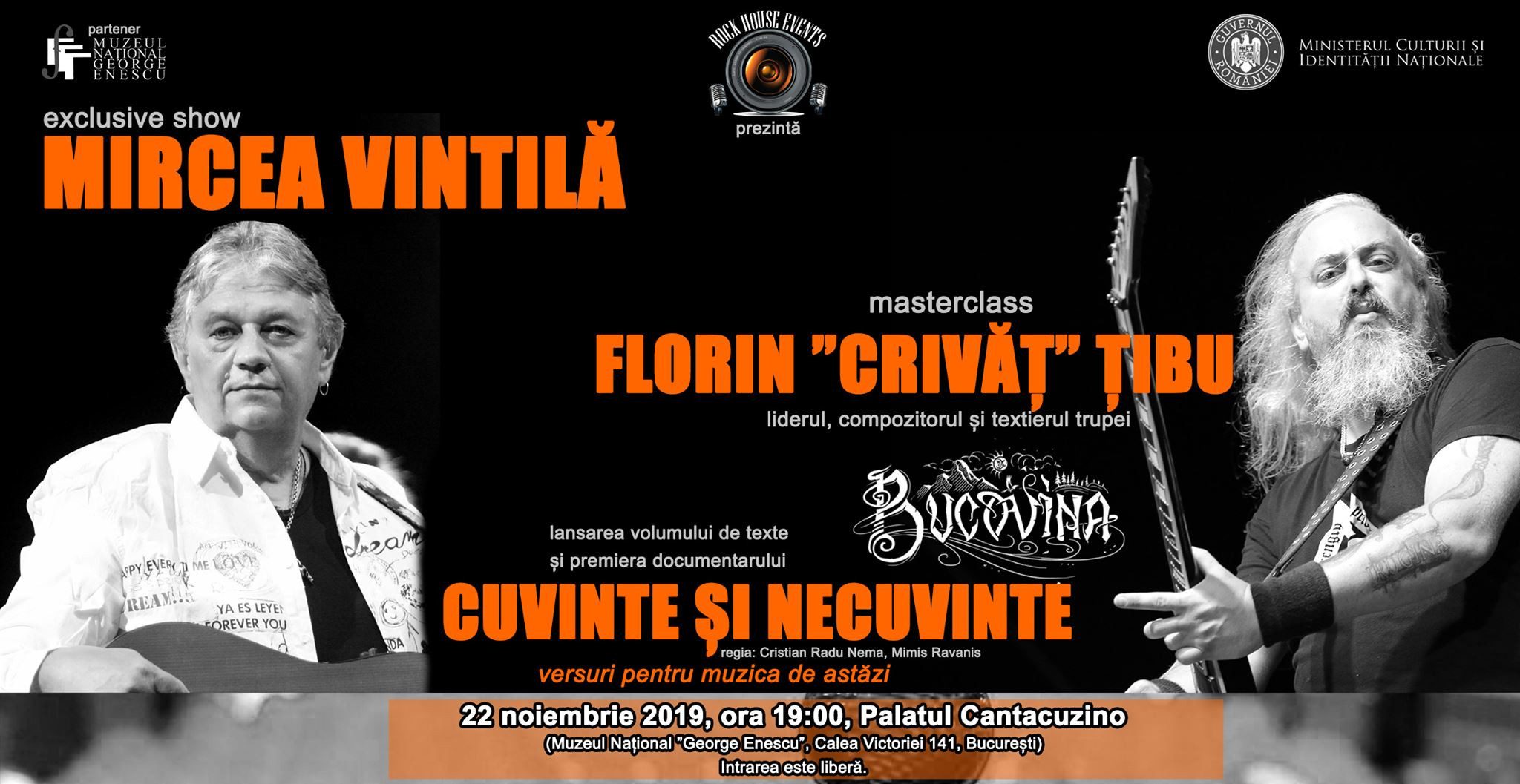 Eveniment dedicat Anului Cărții: ”Cuvinte și necuvinte”. Masterclass Mircea Vintilă și Florin ”Crivăț” Țibu