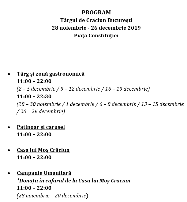 program Craciun Bucuresti 2019