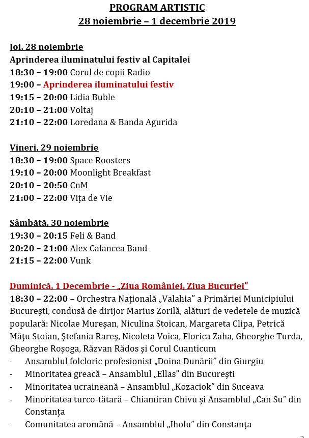 program Craciun Bucuresti 2019