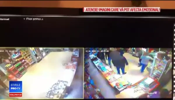 Momentul în care un tânăr este lovit cu o sticlă și înjunghiat, într-un magazin din Hârșova