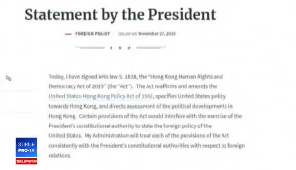 Donald Trump susține protestatarii din Hong Kong. China și Hong Kong condamnă decizia