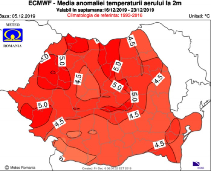 Ce temperaturi se vor &icirc;nregistra &icirc;n săptăm&acirc;na 16-23 decembrie