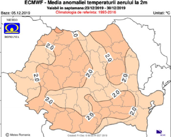 Ce temperaturi se vor &icirc;nregistra &icirc;n săptăm&acirc;na 23-30 decembrie
