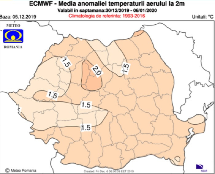 Ce temperaturi se vor &icirc;nregistra &icirc;n săptăm&acirc;na 30 decembrie - 6 ianuarie 2020