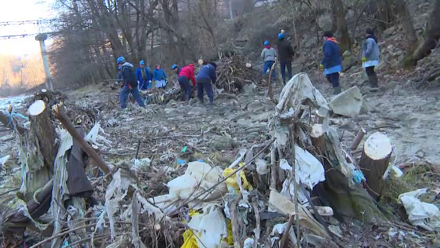 Tone de gunoaie şi peturi, scoase din albia Jiului. „Dacă am fi în altă țară ne omorau”