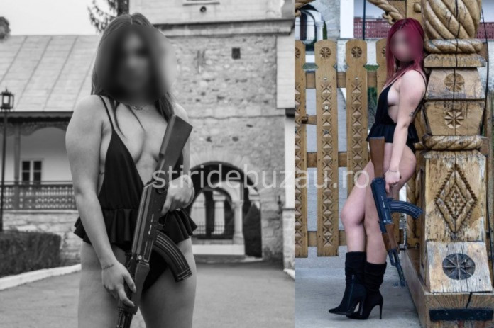 O elevă din Buzău s-a pozat în lenjerie intimă și cu o armă în mână în fața Mănăstirii Ciolanu