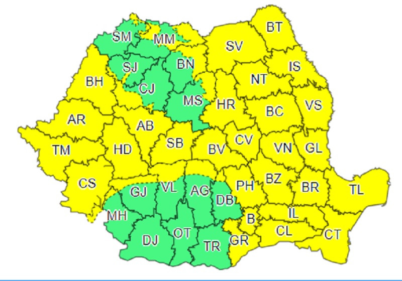 Cod galben de ninsori &icirc;n jumătate de țară