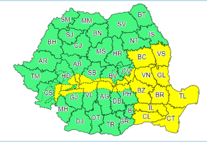 Cod portocaliu și galben de viscol și ninsori &icirc;n 21 de județe