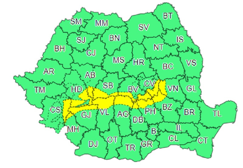 Cod portocaliu și galben de viscol și ninsori &icirc;n 21 de județe
