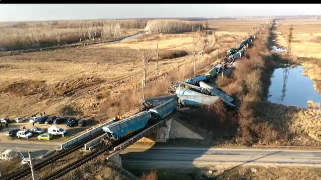 ANIMAȚIE GRAFICĂ. Cum a deraiat trenul plin cu marfă în apropiere de Caracal