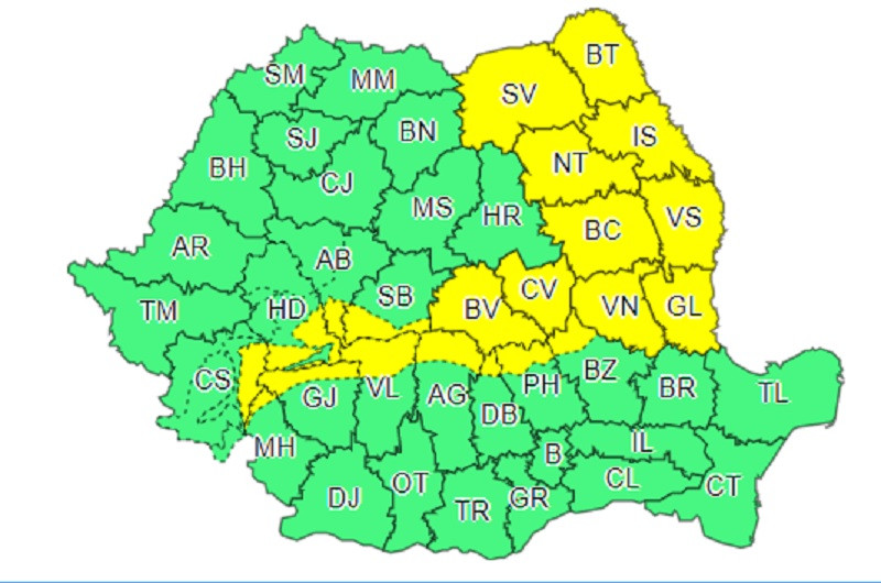Avertizare cod galben de v&acirc;nt puternic &icirc;n 20 de județe