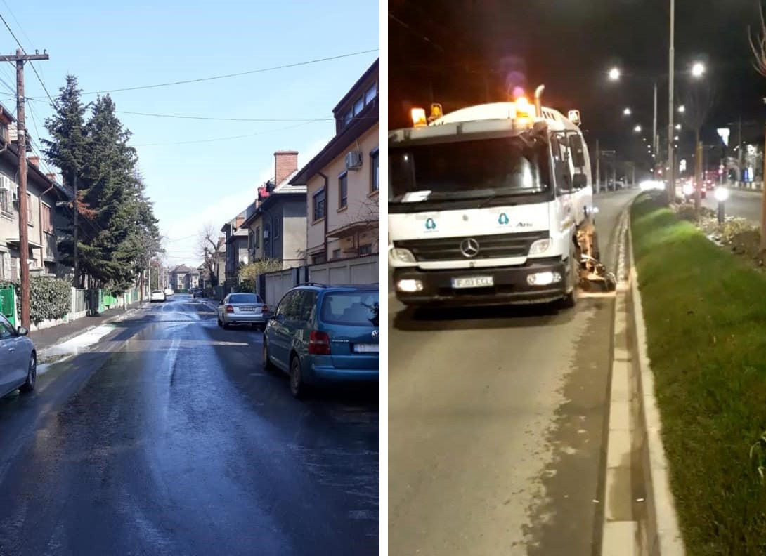 Străzile din București, spălate cu soluții dezinfectate „pe bază de clor activ şi biocid”