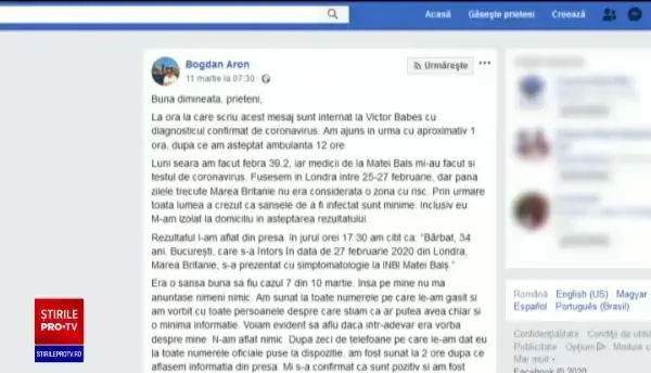 Mărturia unui român infectat cu coronavirus: „Nu mă simțeam foarte rău”