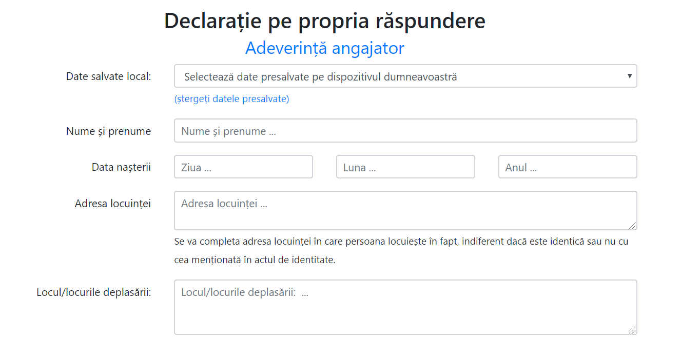 Declarația pe proprie răspundere poate fi completată și online. Formularul oficial