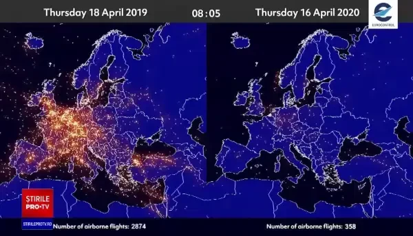 Animație grafică. Ce impact a avut pandemia de coronavirus asupra zborurilor. VIDEO