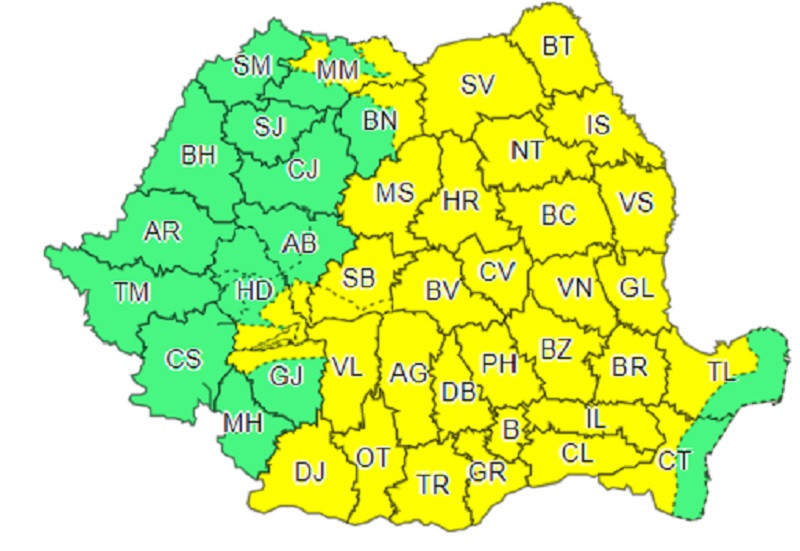 Harta zonelor afectate de ploi si vijelii incepand de duminica