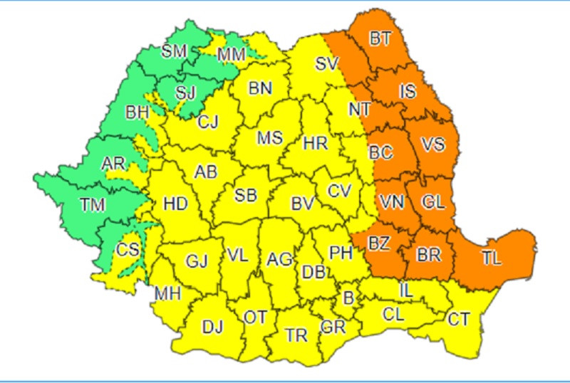 Cod portocaliu de furtuni &icirc;n 11 judeţe