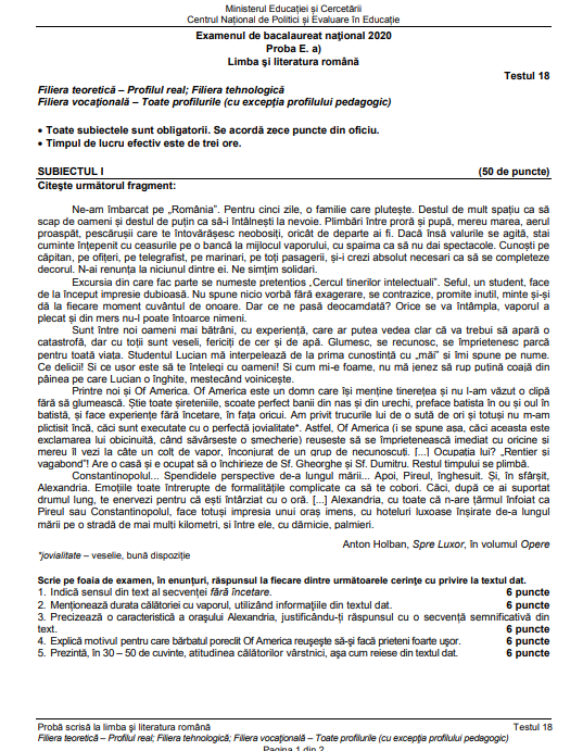 probă bac rom&acirc;nă