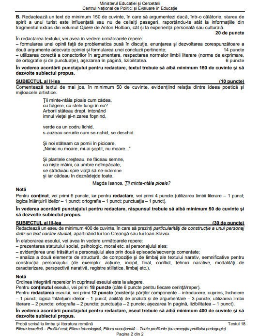 probă bac rom&acirc;nă