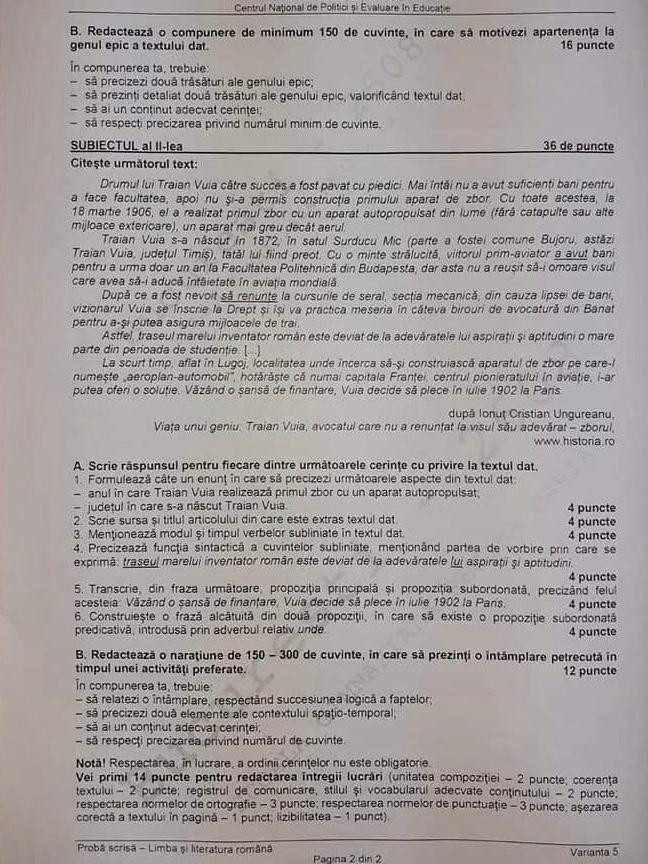 Subiecte Rom&acirc;nă Evaluare Naţională 2020