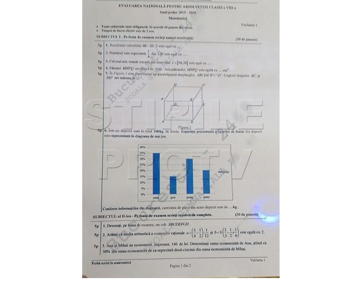 subiecte matematica evaluare nationala