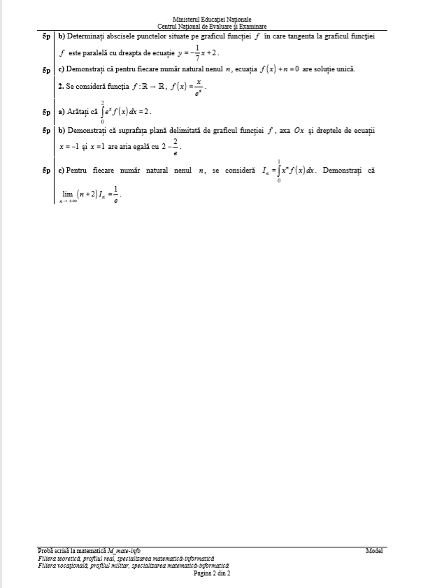 Subiecte matematica 2019 -mate info 2