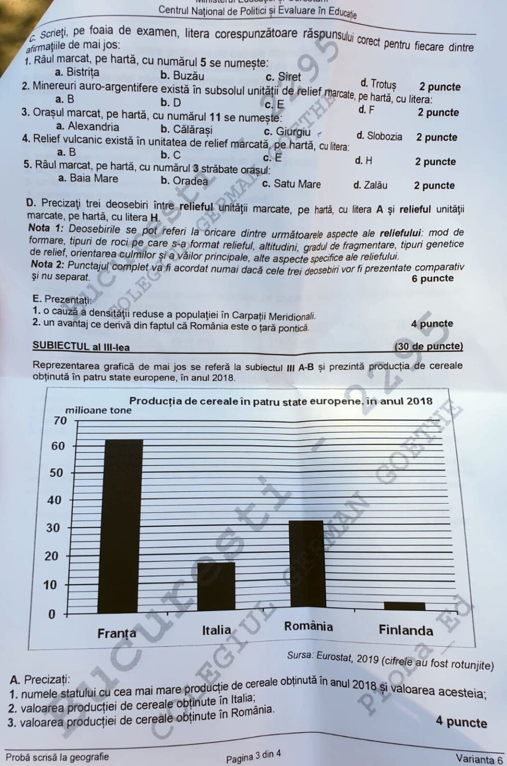 SUBIECTE BAC GEOGRAFIE 2020 - 2