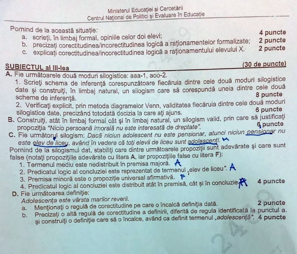 Subiecte Logică BAC 2020 - 1