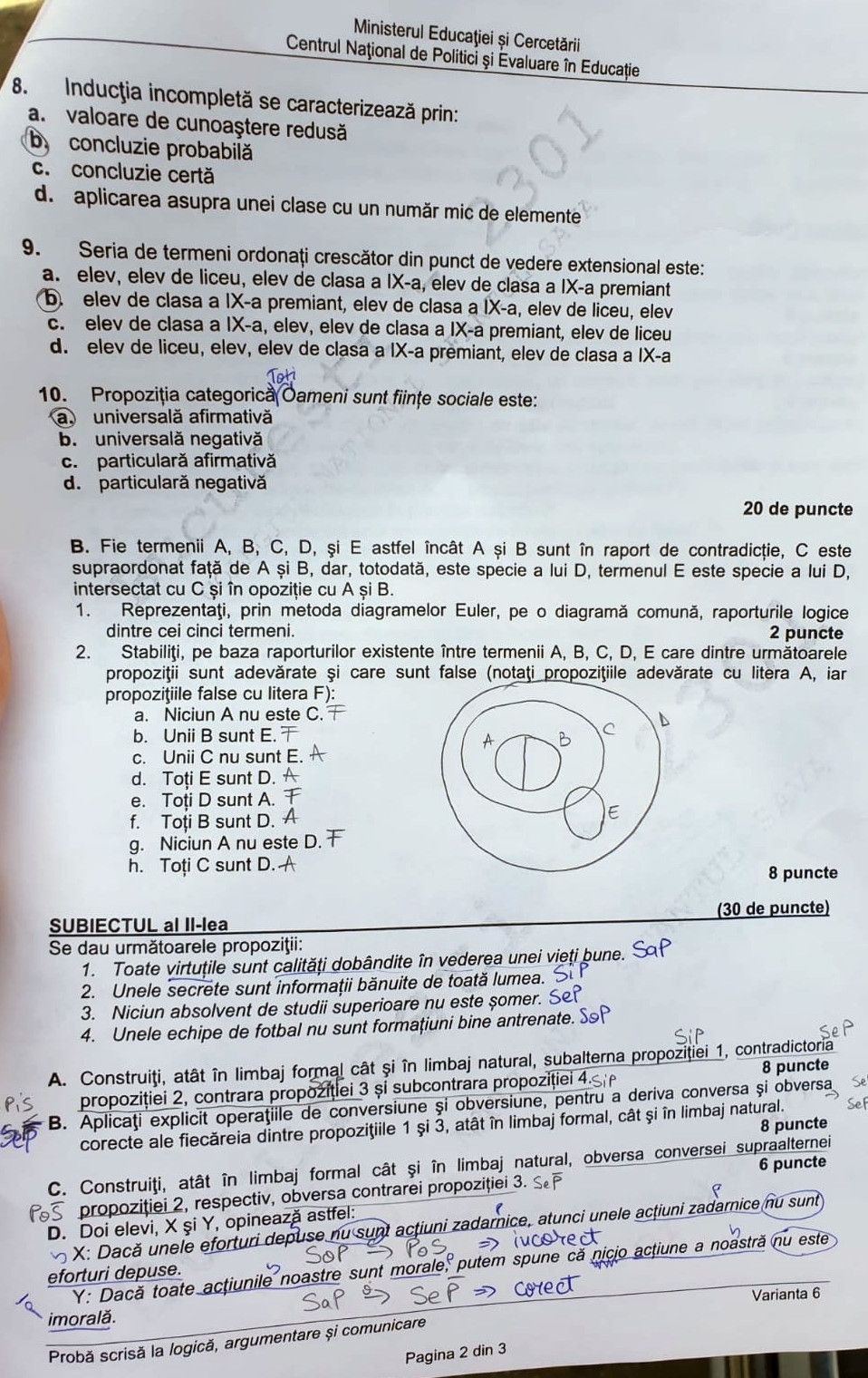 Subiecte Logică BAC 2020 - 2