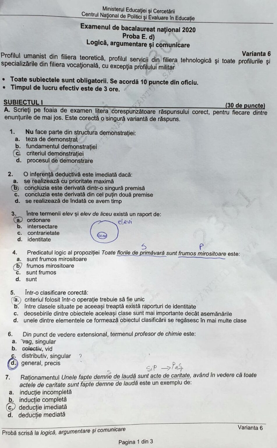 Subiecte Logică BAC 2020 - 3