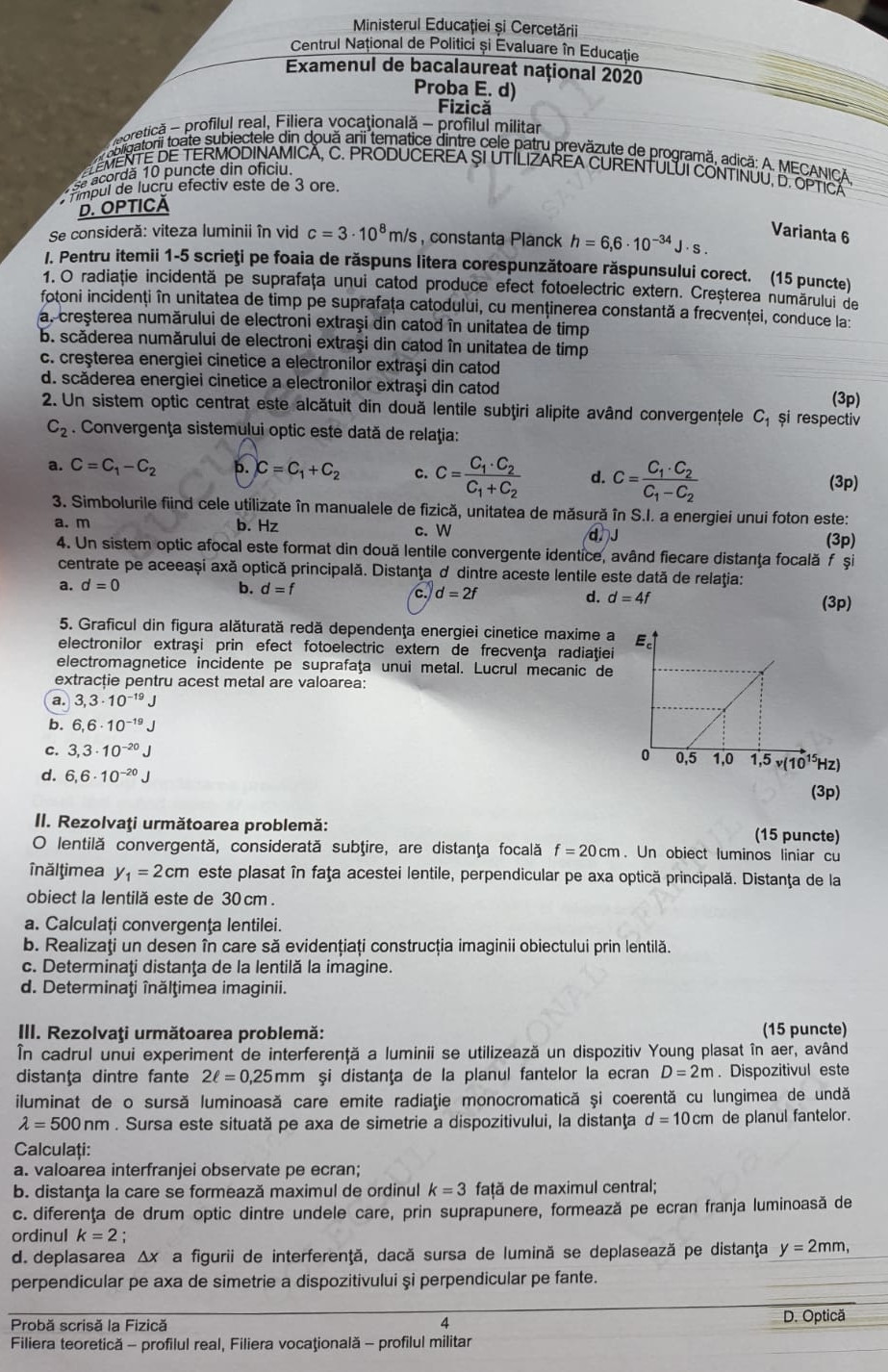 SUBIECTE FIZICA BAC 2020 - 1
