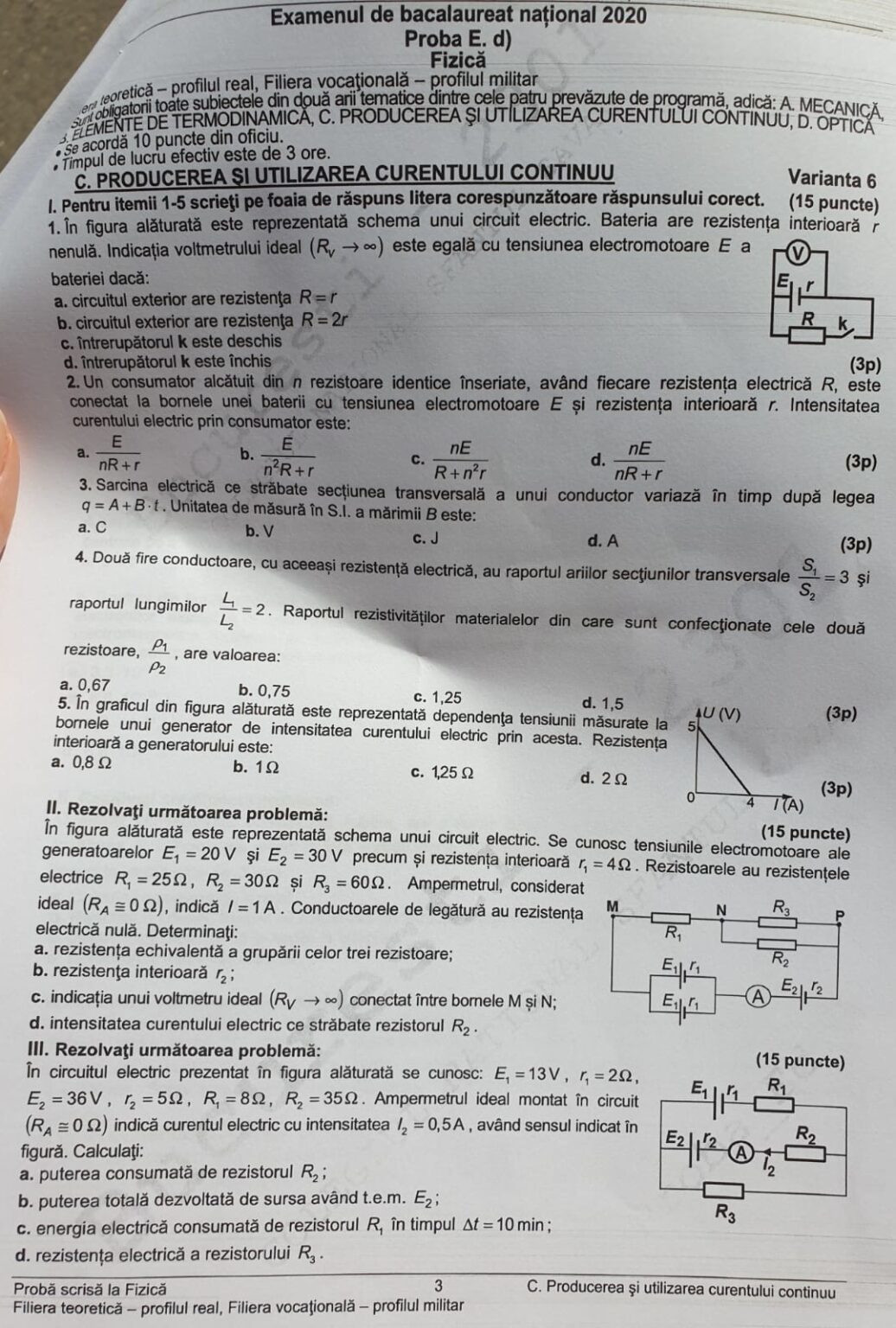 SUBIECTE FIZICA BAC 2020 - 2