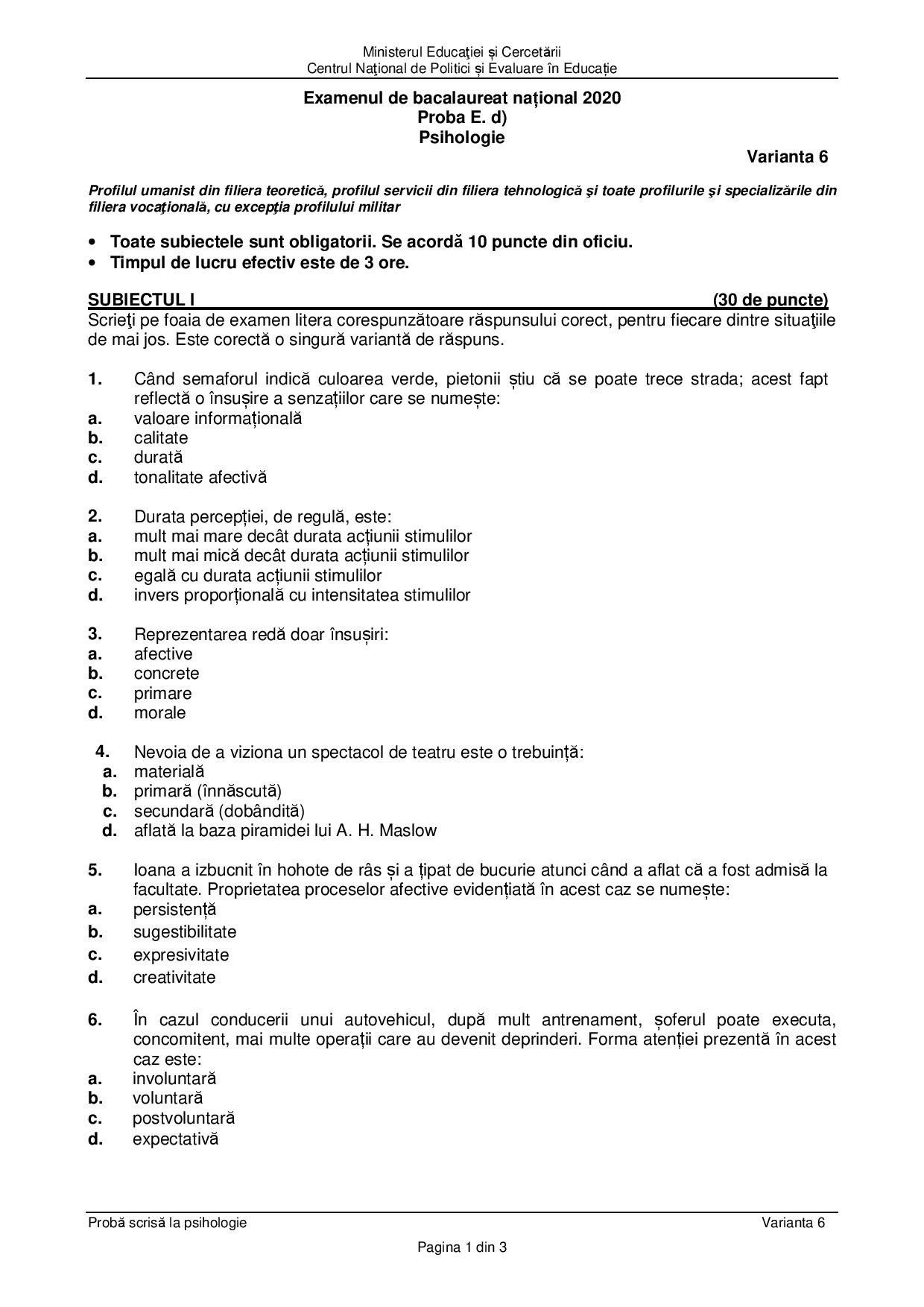 SUBIECTE PSIHOLOGIE 20201