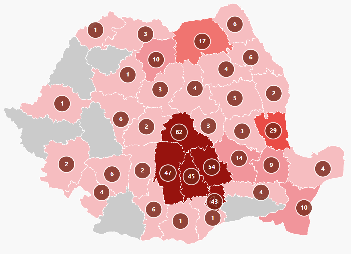 Încă un județ a depășit pragul de 1.000 de cazuri de Covid-19. "Zona roșie" din ultimele 24 de ore