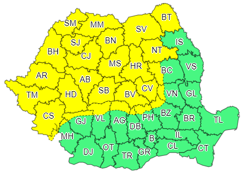 Cod galben de ploi torenţiale, vijelii şi grindină, în jumătate de țară. Prognoza pentru finalul săptămânii