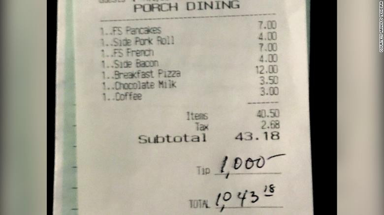 Un american a lăsat bacșiș 1000 $ la un restaurant, în semn de mulțumire că a fost deschis pe perioada pandemiei