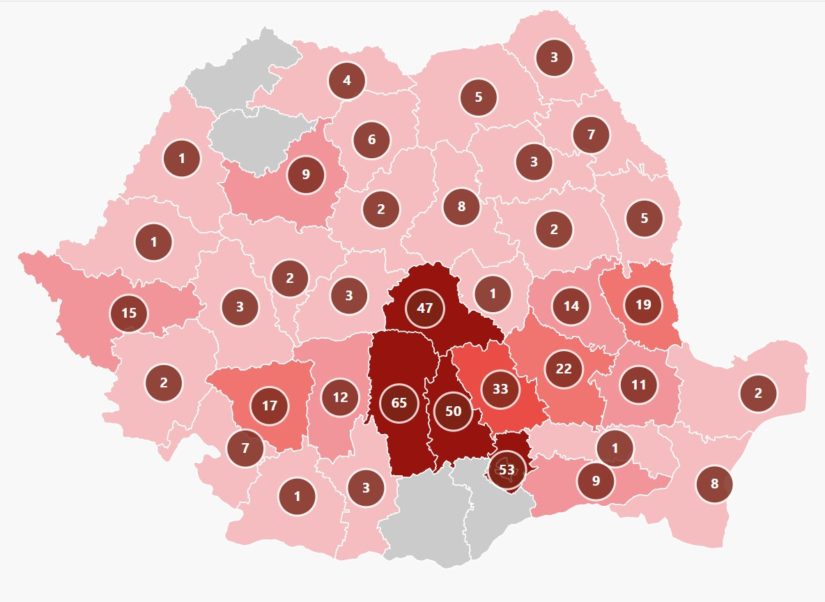 Cele patru județe fără niciun caz nou de coronavirus în ultimele 24 de ore