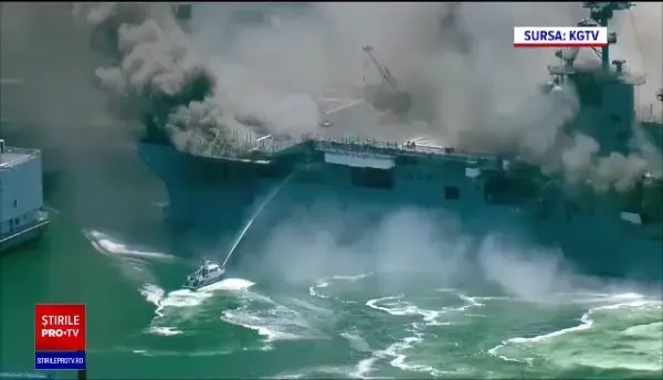 VIDEO. Incendiu urmat de explozii la bordul unui portavion american. 18 militari au fost răniţi